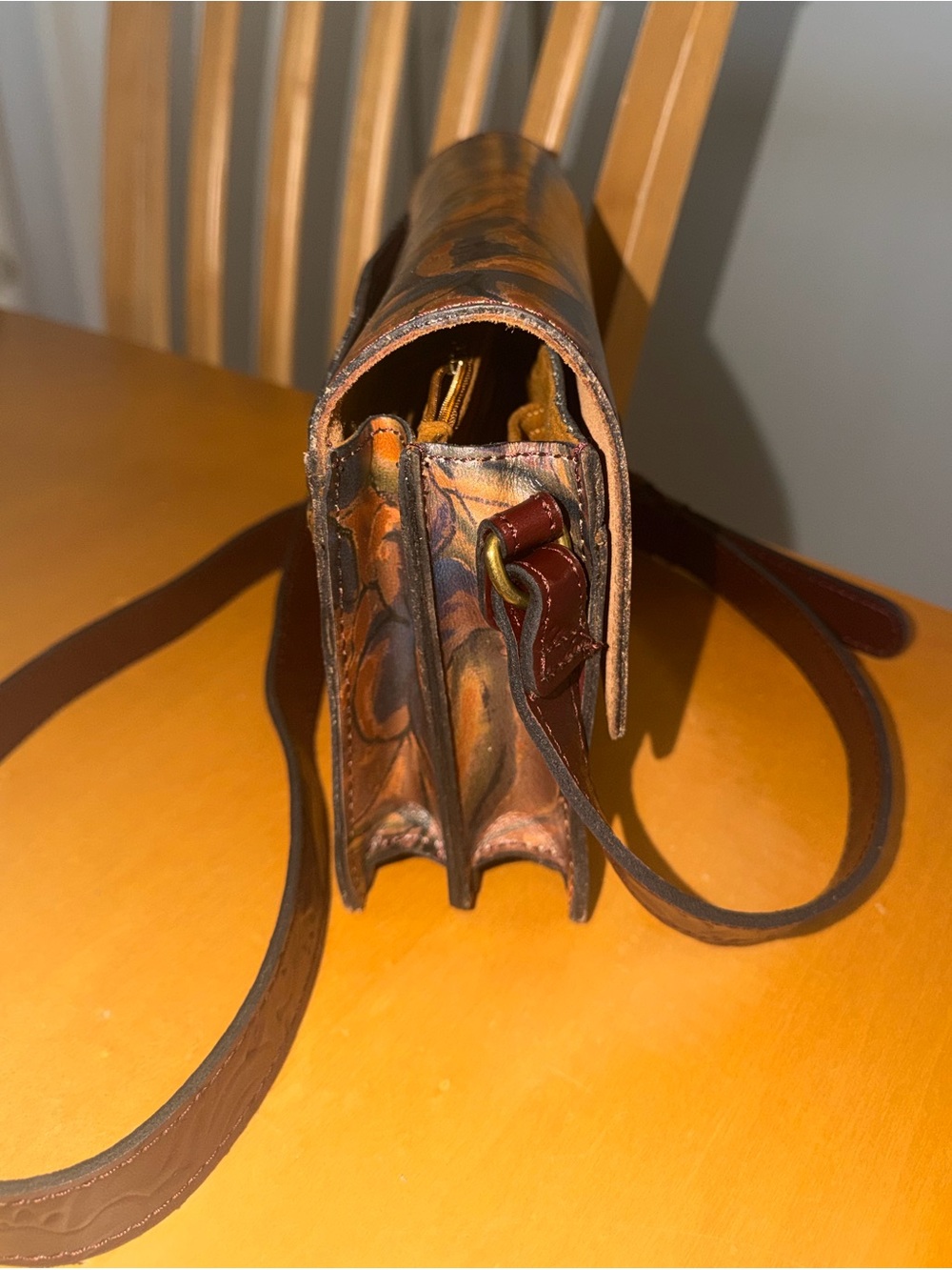 Patricia Nash Brown Floral Italian Leather Crossbody Sienna Sunset Collection - Picture 6 of 16